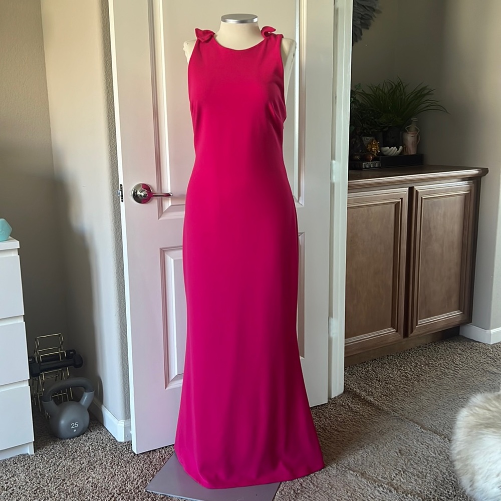 Belle by Badgley Mischka ruffle back gown